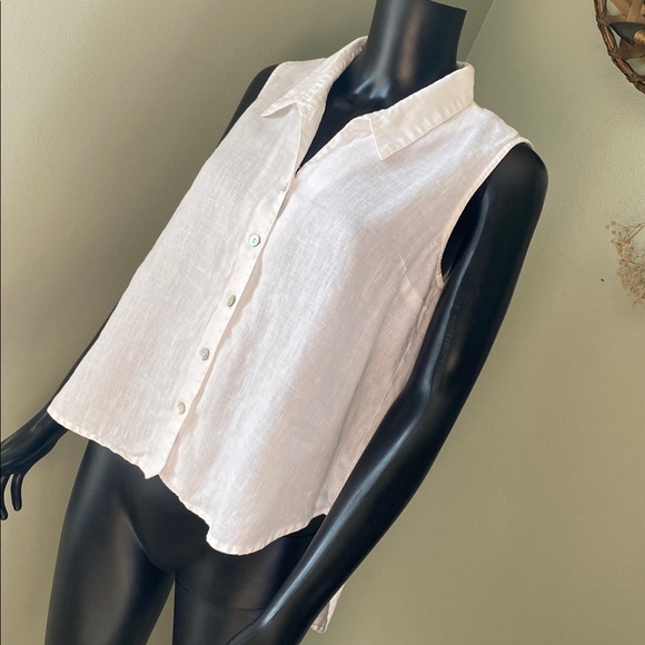 FINLEY White Linen Sleeveless Button-Down Shirt - Picture 4 of 10